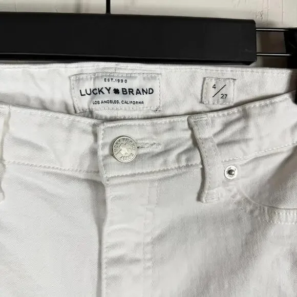 Lucky Brand Size 4/27 Solid White Denim Ava Mid-Rise Skinny Jeans 28x27 - Flaws - Picture 2 of 7